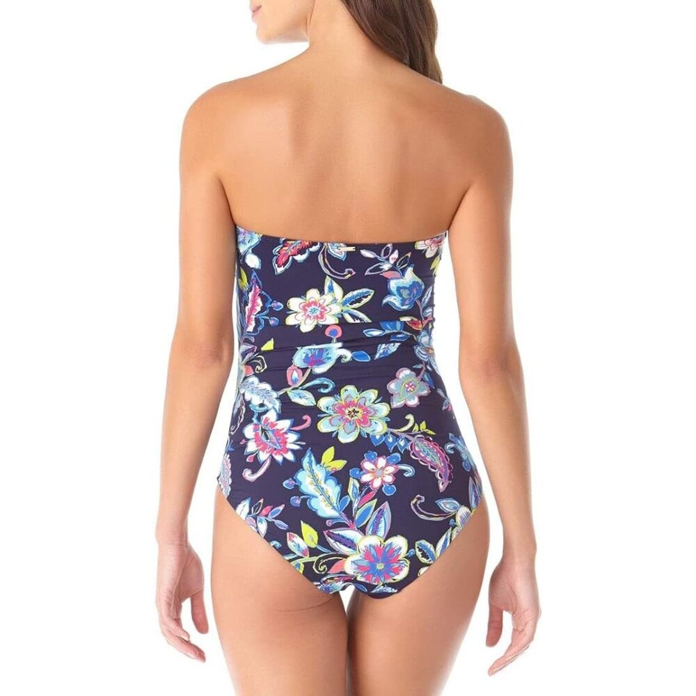 Anne Cole Twist Front Shirred Floral One-Piece Swimsuit Size M - Picture 11 of 13